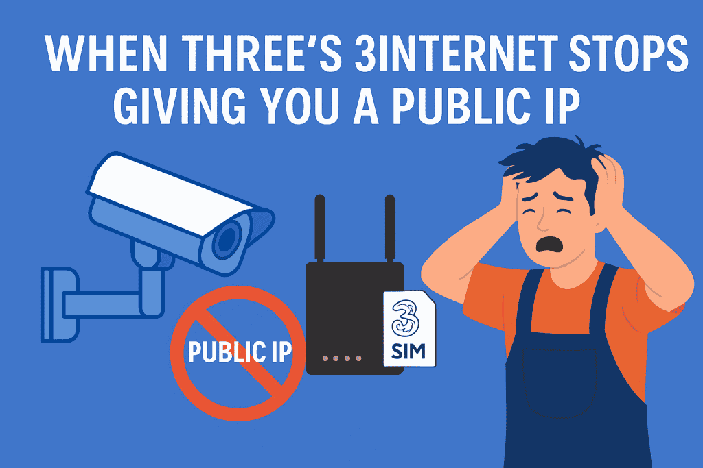 CCTV installer troubleshooting public IP loss with 3internet APN.