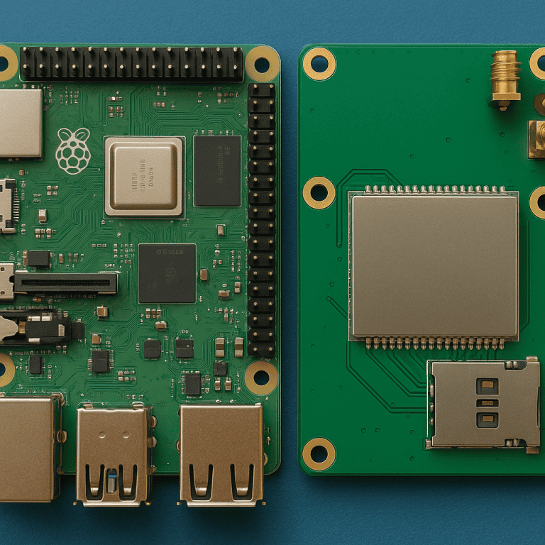 Raspberry Pi 4G cellular IoT module with industrial Pi HAT for connectivity.