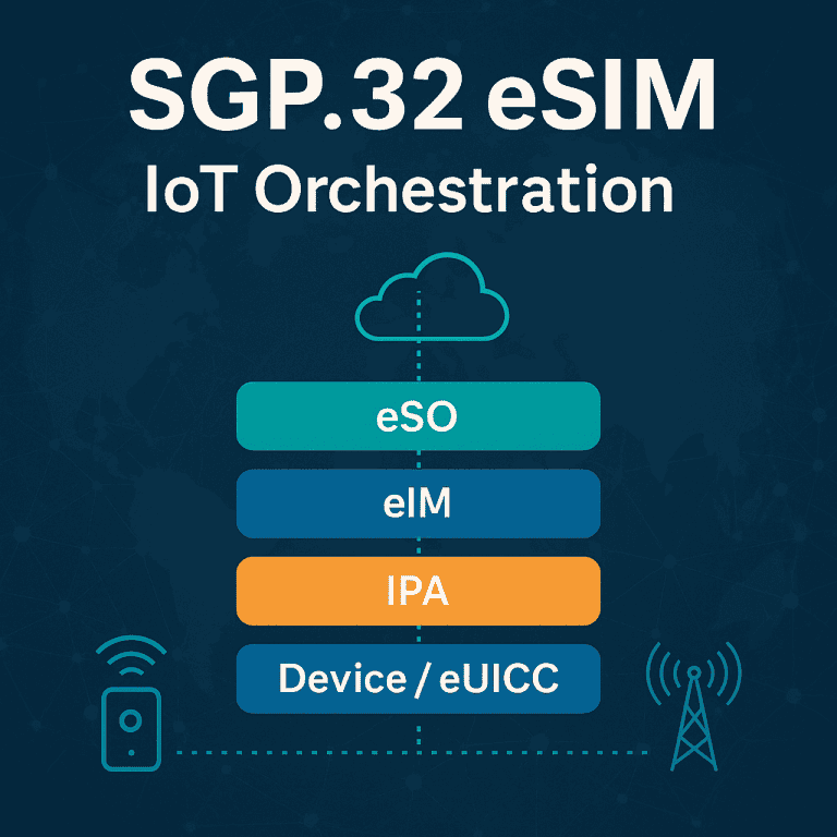 Illustration of SGP.32 eSIM IoT orchestration with key components.