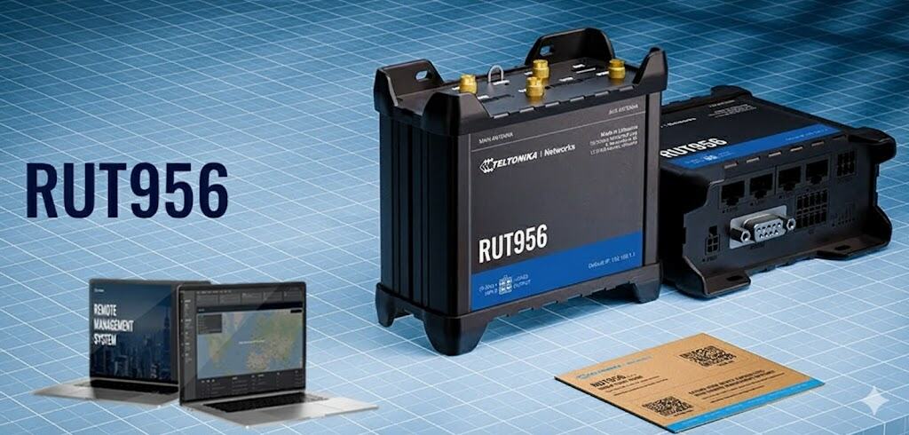 Teltonika RUT956 4G IoT router for reliable industrial connectivity.