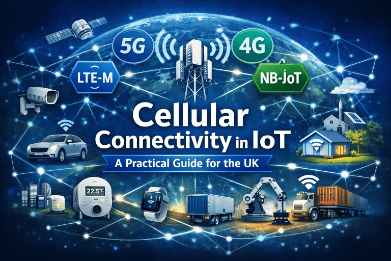 Illustration of cellular networks and IoT devices for UK deployments.